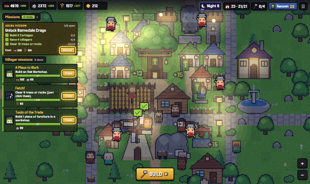 The village at night with lamps glowing and the Sheriff's soldiers in red closing in